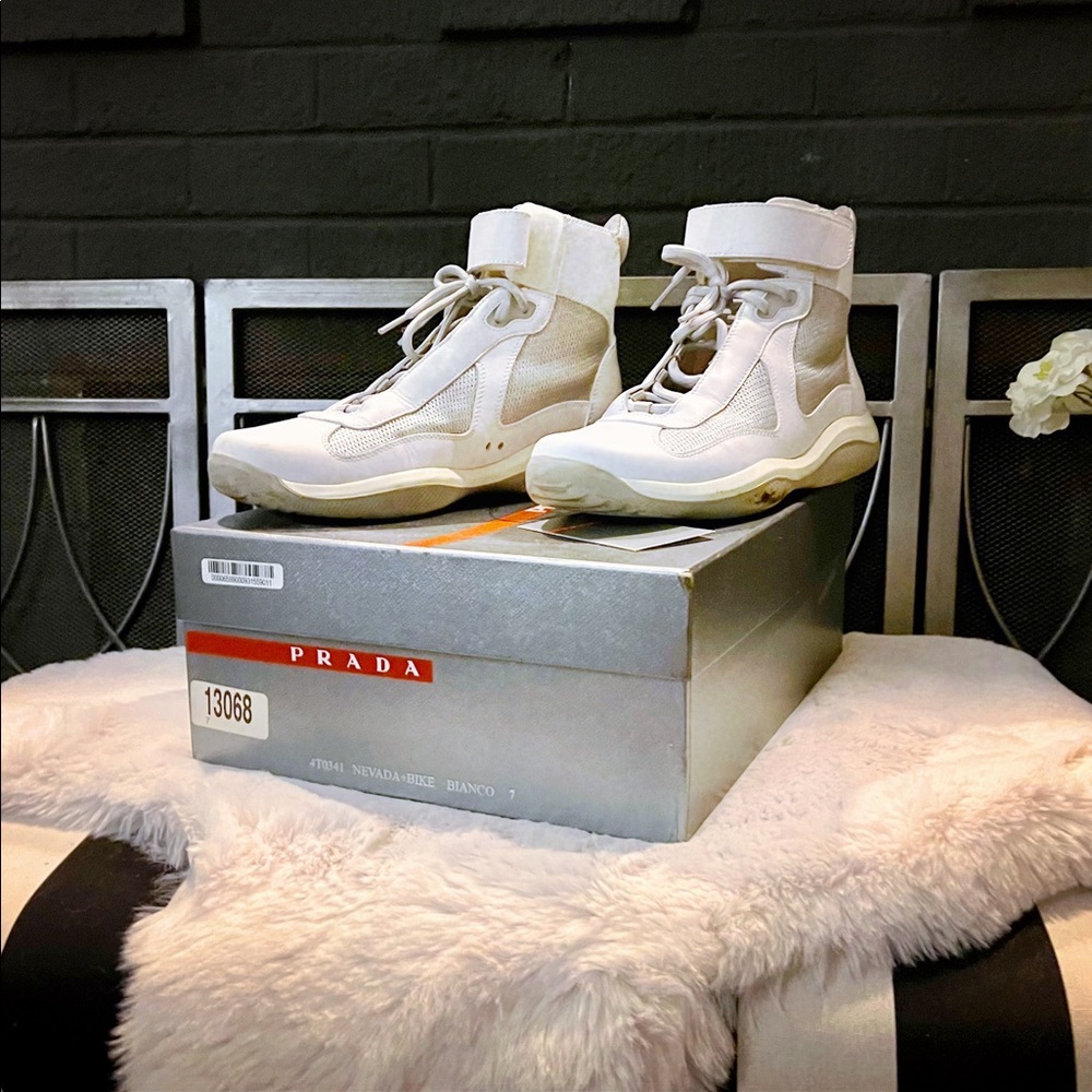 PRADA America’s Cup Patent Leather Sneakers Worn twice (too big) w/ box & bag.